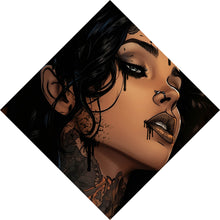 Lade das Bild in den Galerie-Viewer, Aluminiumbild gebürstet Lazive Frau mit Tätowierungen Raute