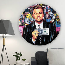Lade das Bild in den Galerie-Viewer, Aluminiumbild Leonardo mit Geldschein vor buntem Hintergrund Kreis