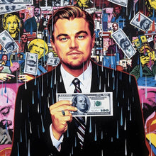 Lade das Bild in den Galerie-Viewer, Aluminiumbild gebürstet Leonardo mit Geldschein vor buntem Hintergrund Quadrat