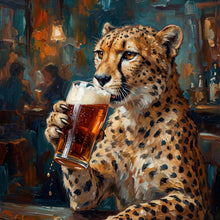 Lade das Bild in den Galerie-Viewer, Poster Leopard genießt Bier in rustikalem Ambiente Quadrat