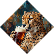 Lade das Bild in den Galerie-Viewer, Spannrahmenbild Leopard genießt Bier in rustikalem Ambiente Raute