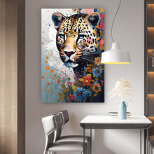 Lade das Bild in den Galerie-Viewer, Poster Leopardenkopf in Blumenkomposition Hochformat