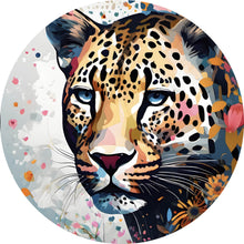 Lade das Bild in den Galerie-Viewer, Aluminiumbild gebürstet Leopardenkopf in Blumenkomposition Kreis