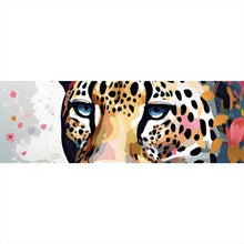 Lade das Bild in den Galerie-Viewer, Acrylglasbild Leopardenkopf in Blumenkomposition Panorama