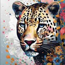 Lade das Bild in den Galerie-Viewer, Poster Leopardenkopf in Blumenkomposition Quadrat