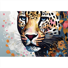 Lade das Bild in den Galerie-Viewer, Spannrahmenbild Leopardenkopf in Blumenkomposition Querformat
