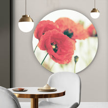 Lade das Bild in den Galerie-Viewer, Aluminiumbild Leuchtend rote Mohnblumen im sanften Morgenlicht Kreis