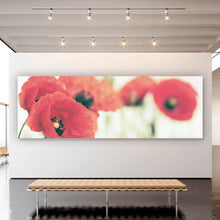 Lade das Bild in den Galerie-Viewer, Acrylglasbild Leuchtend rote Mohnblumen im sanften Morgenlicht Panorama