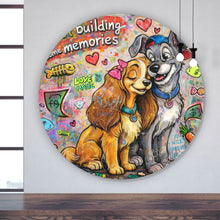 Lade das Bild in den Galerie-Viewer, Aluminiumbild Liebevolles Hundepaar Graffiti mit Spruch Kreis