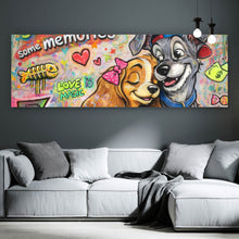 Lade das Bild in den Galerie-Viewer, Leinwandbild Liebevolles Hundepaar Graffiti mit Spruch Panorama