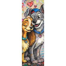 Lade das Bild in den Galerie-Viewer, Spannrahmenbild Liebevolles Hundepaar Graffiti mit Spruch Panorama Hoch