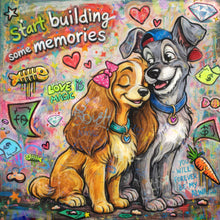 Lade das Bild in den Galerie-Viewer, Leinwandbild Liebevolles Hundepaar Graffiti mit Spruch Quadrat