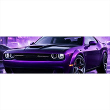 Lade das Bild in den Galerie-Viewer, Acrylglasbild Lila Sportwagen in neonbeleuchteter Stadt bei Nacht Panorama