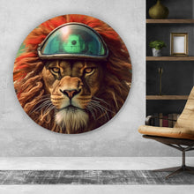 Lade das Bild in den Galerie-Viewer, Aluminiumbild Löwe mit Brille und Lederjacke Kreis