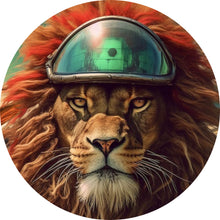 Lade das Bild in den Galerie-Viewer, Aluminiumbild gebürstet Löwe mit Brille und Lederjacke Kreis