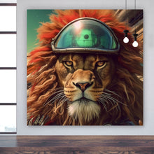 Lade das Bild in den Galerie-Viewer, Leinwandbild Löwe mit Brille und Lederjacke Quadrat