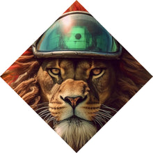Lade das Bild in den Galerie-Viewer, Aluminiumbild gebürstet Löwe mit Brille und Lederjacke Raute