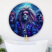 Lade das Bild in den Galerie-Viewer, Aluminiumbild gebürstet Löwen Trio Cool Digital Art Kreis