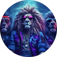 Lade das Bild in den Galerie-Viewer, Aluminiumbild gebürstet Löwen Trio Cool Digital Art Kreis