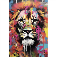 Lade das Bild in den Galerie-Viewer, Acrylglasbild Löwenportrait in Graffiti Urbanstil Hochformat