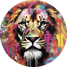 Lade das Bild in den Galerie-Viewer, Aluminiumbild gebürstet Löwenportrait in Graffiti Urbanstil Kreis
