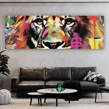 Lade das Bild in den Galerie-Viewer, Spannrahmenbild Löwenportrait in Graffiti Urbanstil Panorama