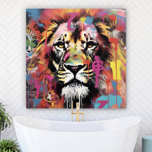 Lade das Bild in den Galerie-Viewer, Acrylglasbild Löwenportrait in Graffiti Urbanstil Quadrat