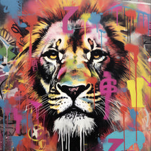 Lade das Bild in den Galerie-Viewer, Poster Löwenportrait in Graffiti Urbanstil Quadrat