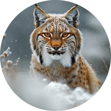 Lade das Bild in den Galerie-Viewer, Aluminiumbild gebürstet Luchs im verschneiten Winterwald Kreis