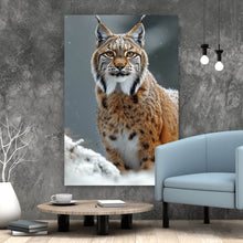 Lade das Bild in den Galerie-Viewer, Acrylglasbild Luchs im verschneiten Winterwald No.2 Hochformat