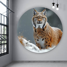 Lade das Bild in den Galerie-Viewer, Aluminiumbild Luchs im verschneiten Winterwald No.2 Kreis