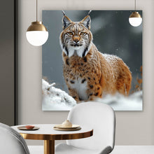 Lade das Bild in den Galerie-Viewer, Acrylglasbild Luchs im verschneiten Winterwald No.2 Quadrat