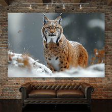 Lade das Bild in den Galerie-Viewer, Leinwandbild Luchs im verschneiten Winterwald No.2 Querformat