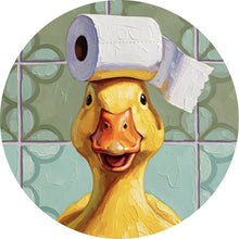 Lade das Bild in den Galerie-Viewer, Aluminiumbild gebürstet Lustige Ente im Badezimmer Kreis