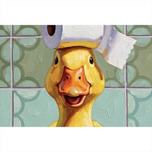 Lade das Bild in den Galerie-Viewer, Leinwandbild Lustige Ente im Badezimmer Querformat