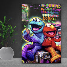 Lade das Bild in den Galerie-Viewer, Spannrahmenbild Lustige Monster vor galaktischem Hintergrund Street Art Hochformat