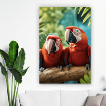 Lade das Bild in den Galerie-Viewer, Poster Lustige Papageien Gruppe auf einem Ast Hochformat