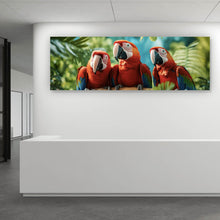 Lade das Bild in den Galerie-Viewer, Poster Lustige Papageien Gruppe auf einem Ast Panorama