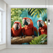 Lade das Bild in den Galerie-Viewer, Poster Lustige Papageien Gruppe auf einem Ast Quadrat