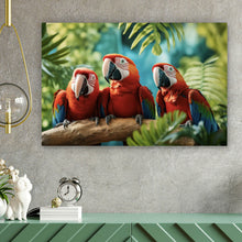 Lade das Bild in den Galerie-Viewer, Poster Lustige Papageien Gruppe auf einem Ast Querformat