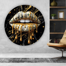 Lade das Bild in den Galerie-Viewer, Aluminiumbild Luxuriöse Geldlippen mit goldenen Akzenten Kreis