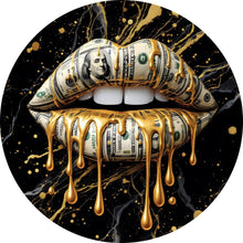 Lade das Bild in den Galerie-Viewer, Aluminiumbild gebürstet Luxuriöse Geldlippen mit goldenen Akzenten Kreis