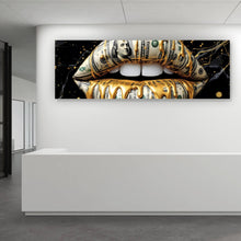 Lade das Bild in den Galerie-Viewer, Spannrahmenbild Luxuriöse Geldlippen mit goldenen Akzenten Panorama
