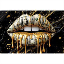 Lade das Bild in den Galerie-Viewer, Leinwandbild Luxuriöse Geldlippen mit goldenen Akzenten Querformat