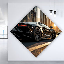 Lade das Bild in den Galerie-Viewer, Poster Luxuriöser Sportwagen vor Wolkenkratzern Raute