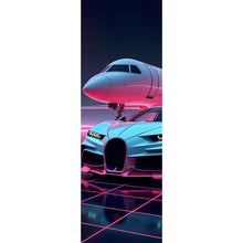Lade das Bild in den Galerie-Viewer, Leinwandbild Luxuriöses Auto und Jet in futuristischer Umgebung Panorama Hoch