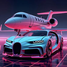 Lade das Bild in den Galerie-Viewer, Spannrahmenbild Luxuriöses Auto und Jet in futuristischer Umgebung Quadrat