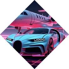 Lade das Bild in den Galerie-Viewer, Leinwandbild Luxuriöses Auto und Jet in futuristischer Umgebung Raute