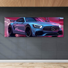 Lade das Bild in den Galerie-Viewer, Spannrahmenbild Luxuriöses Auto vor Privatjet bei Nacht Panorama