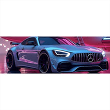 Lade das Bild in den Galerie-Viewer, Spannrahmenbild Luxuriöses Auto vor Privatjet bei Nacht Panorama